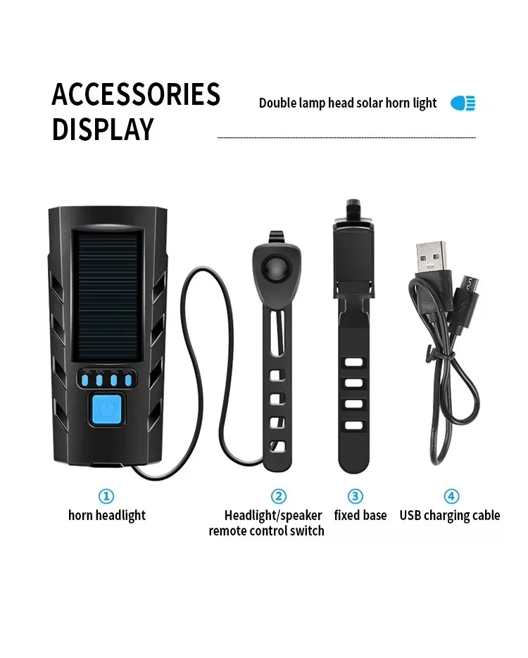 Bicycle Front Lights Remote Solar Bicycle Light Power Bank Bike Lamp Bicycle Headlight With Horn Solar Charging