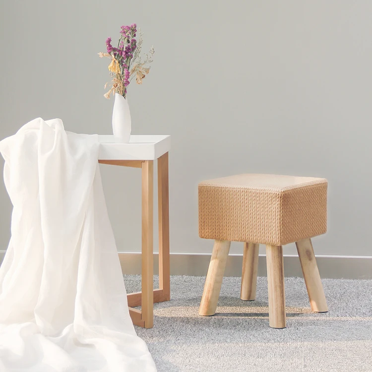 Living Room Furniture Chairs Ottoman Round Stool Wood Legs Foot Rest Stool Knitted Pouf Stool