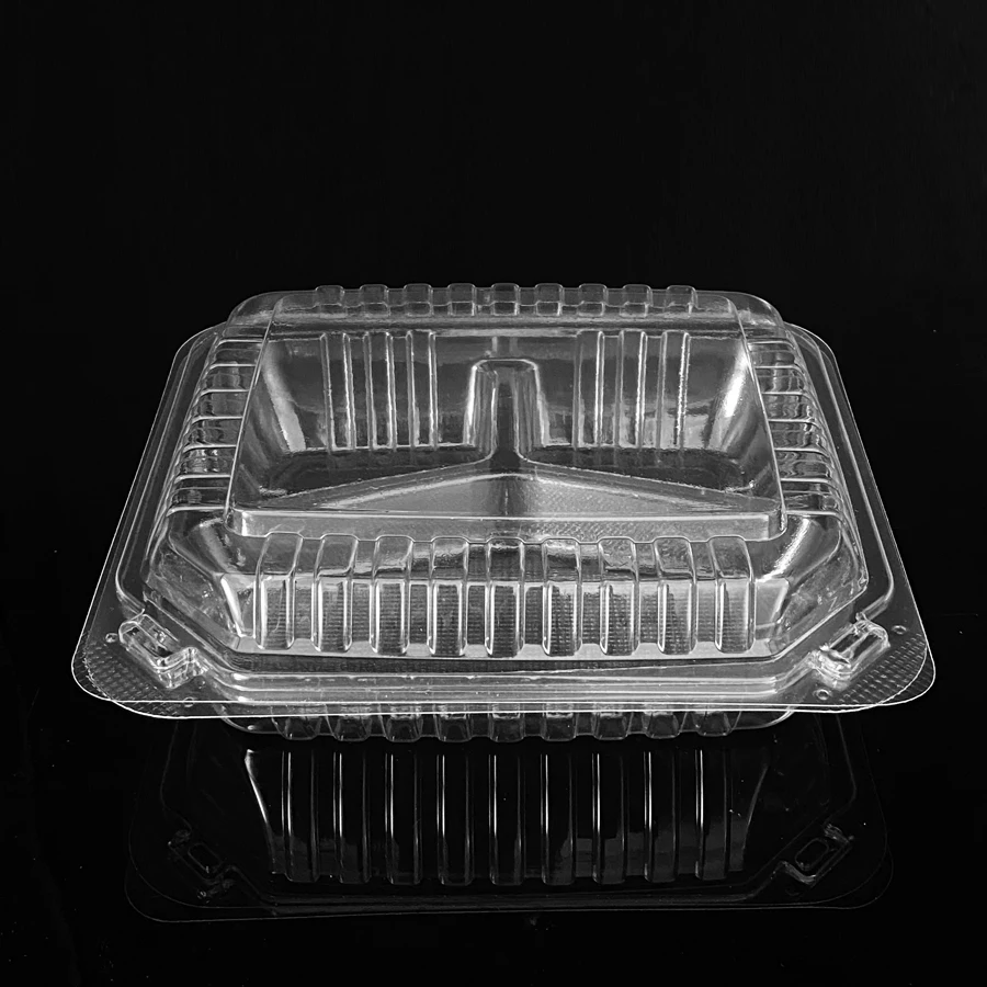 Wholesale Disposable Plastic Packaging Clear Blister Box 3 Compartment Bops Clamshell Food
