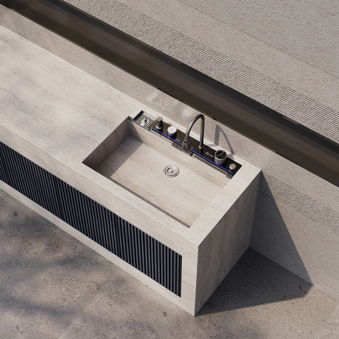 product customized outdoor rock plate standing basin island counter integrated washbasin with aluminum alloy door courtyard washbasin-8