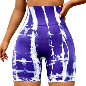 Customized Seamless Tie Dye Shorts Breathable Tummy Control High Waist High Stretch  Yoga Sports Wear for Women