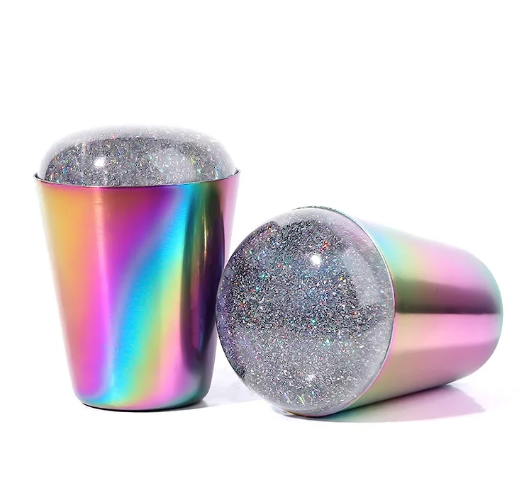 BIN Rainbow Handle Nail Stamper Shiny Holographic Head Silicone Stamper for Nail Art Stamping Plate