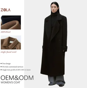 Women's Handmade 100% Wool Winter Warm Coat Long Length with Button Decorated Polyester Lining Casual Outerwear