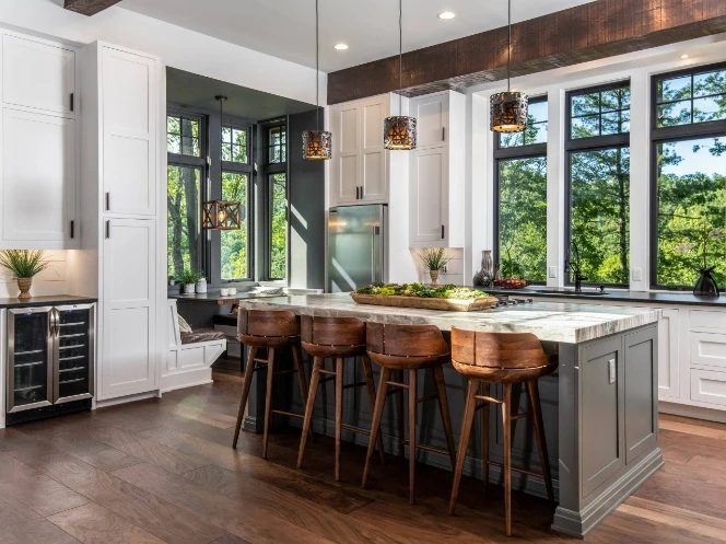 CBMmart Top Quality Waterfall Countertop Design Modern Style Kitchen Cabinets
