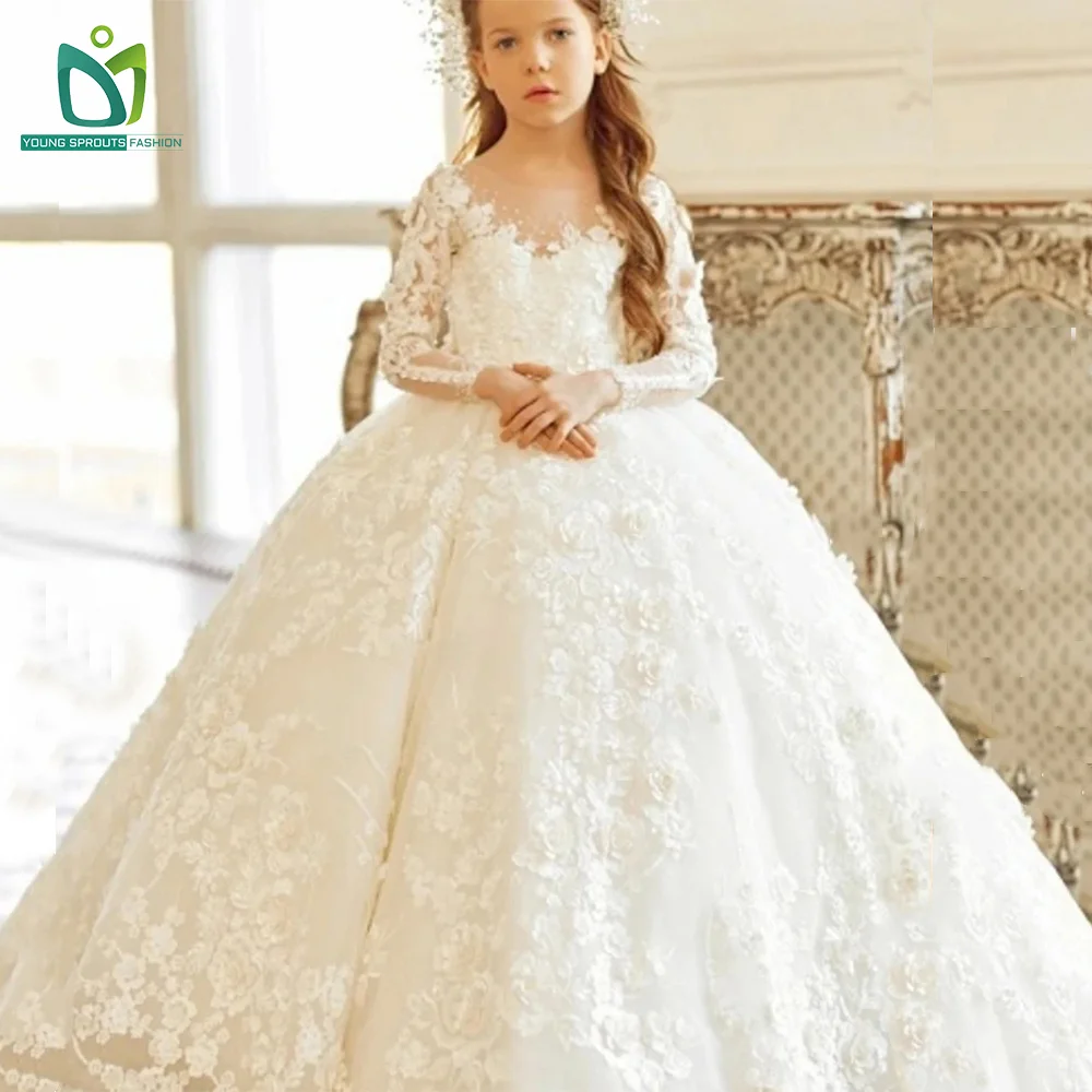 Custom Design Kids Long Dress for 12-Year-Old Girls Formal Flowers Decorated First Communion Dresses for Summer Autumn Seasons Custom Design Kids Long Dress for 12-Year-Old Girls Formal Flowers Decorated First Communion Dresses for Summer Autumn Seasons