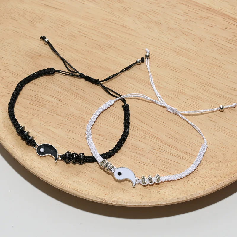 12 Pcs Handmade Yin Yang Tai Chi Bracelet Adjustable Matching Taiji Trigram Cord Charms Jewelry Gossip Rope Bracelet