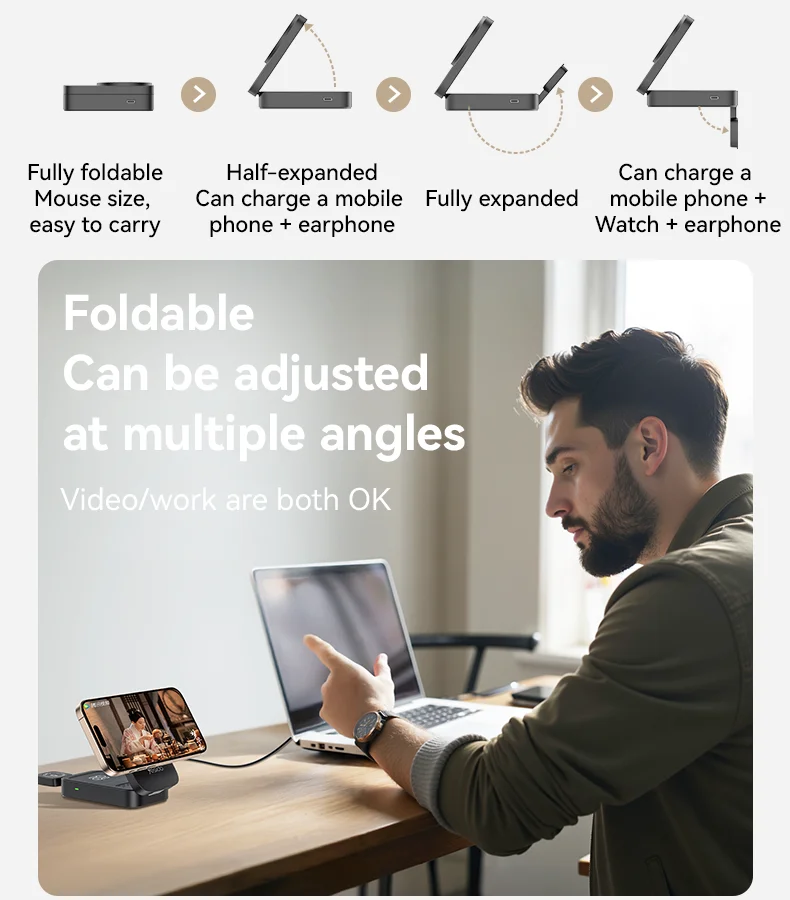 Yesido DS27 15W Wireless Fast Charging Multiple Protections Foldable Design 3-in-1 Desktop Wireless Charger