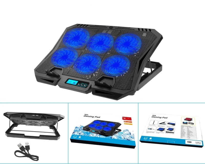 Prix de gros 2-en-1 Support réglable pour ordinateur portable Ventilateur de refroidissement Matériau ABS Vitesse du vent variable Affichage LCD de jeu Support de téléphone