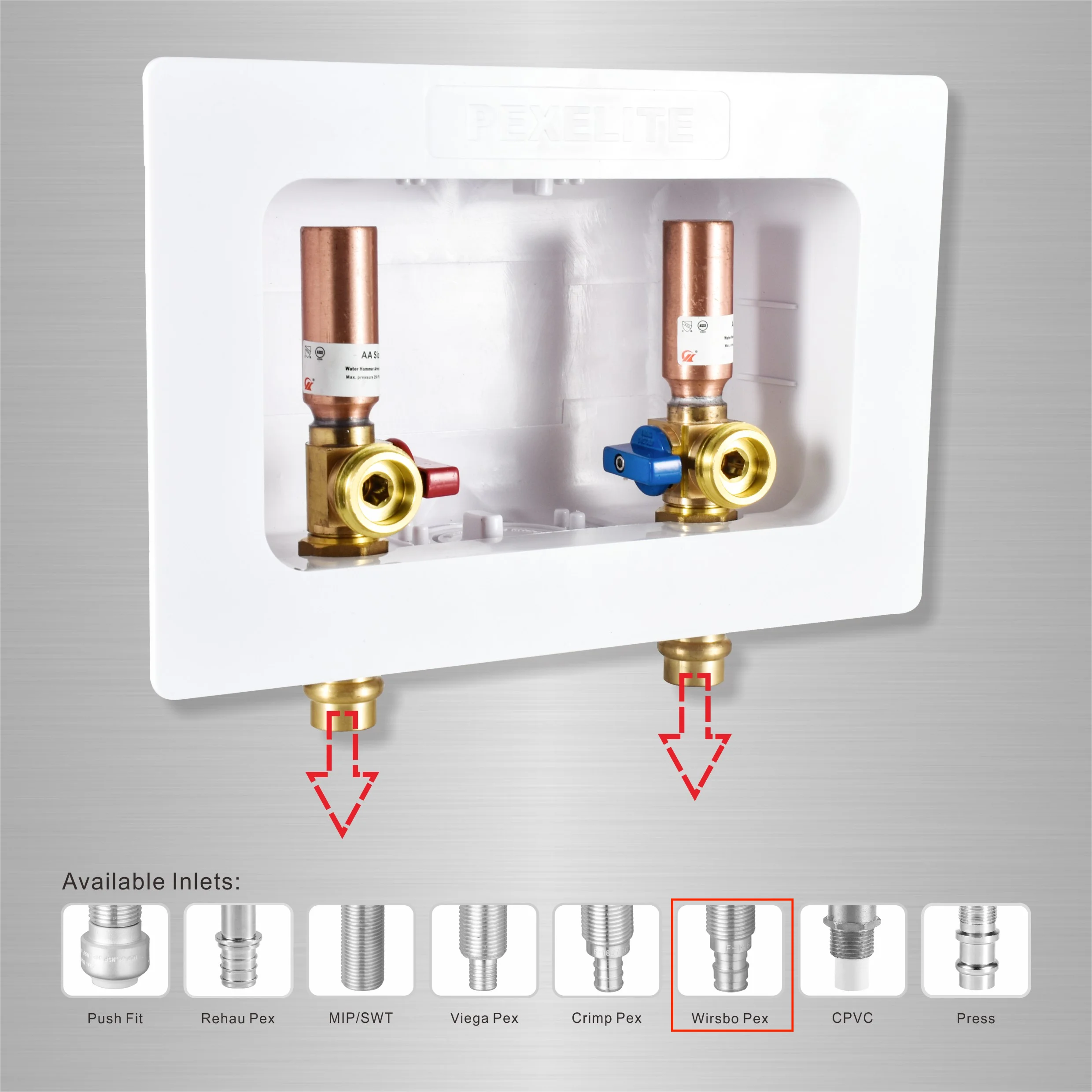 Flat Washing Machine Outlet Box With Valves With Copper Water Hammer