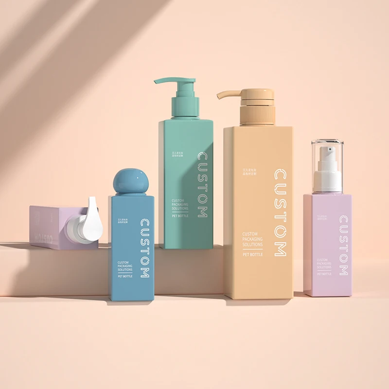Custom Square Cosmetic Pump Bottle Packaging 120ml 250ml 500ml Empty Rectangle Body Lotion Bottle