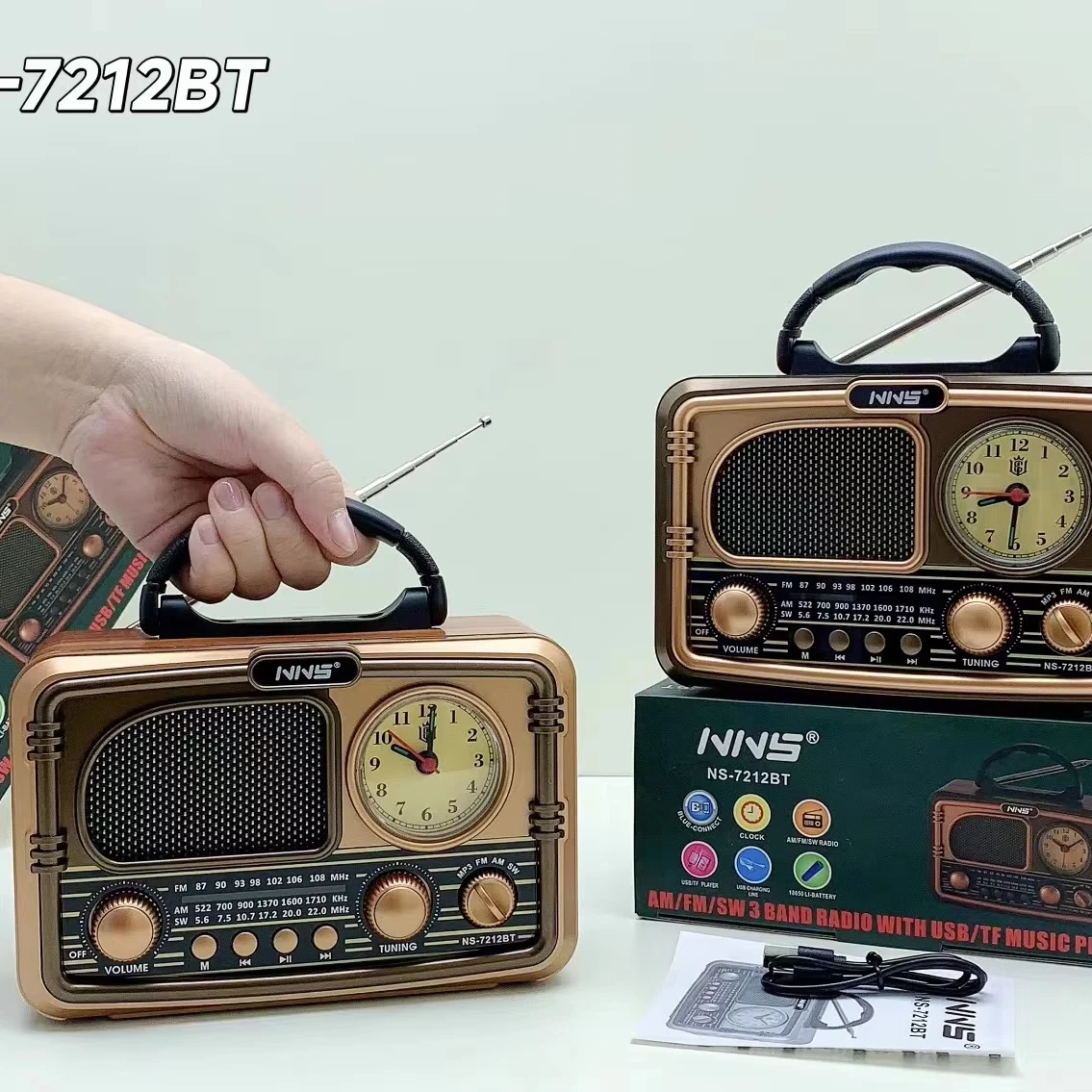 Retro Wireless Speaker - FM AM SW3 Bands Radio NS-7212BT