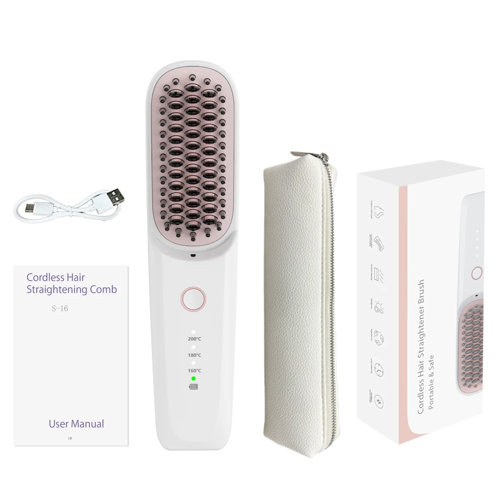 Professional MCH Rechargeable Negative Ion 6400mAh Cordless Wireless Electric Hair Brush Straightening Brush