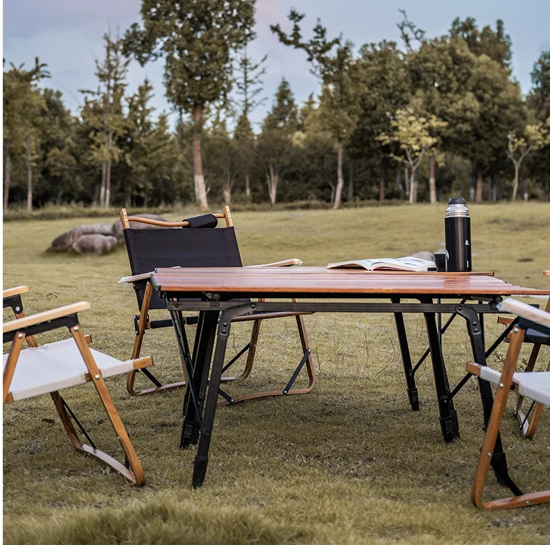 
Переносной Регулируемый складной стол для пикника, алюминиевый стол для отдыха на открытом воздухе, барбекю, путешествий, пешего туризма, из дерева, с сумкой для переноски 