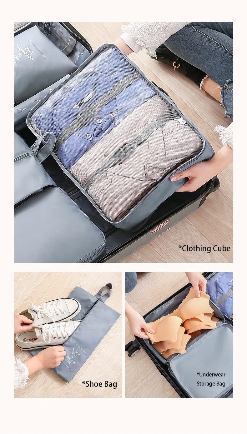Waterproof Compression Packing Cubes Set Foldable Travel Luggage Organizer Clothes Wholesale Price