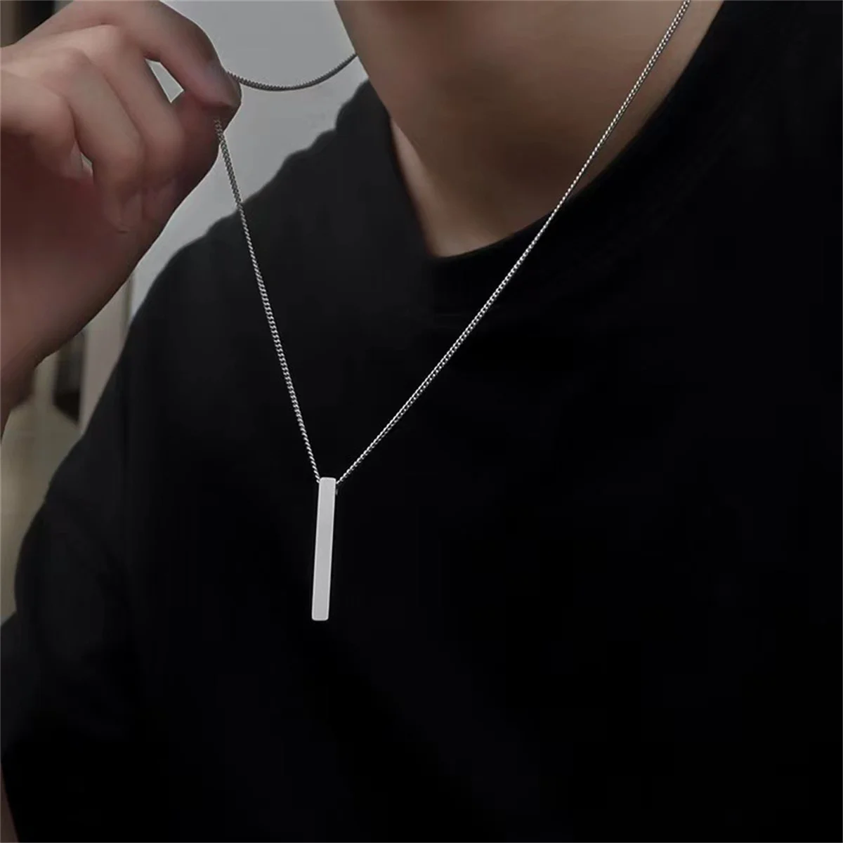 Titanium Steel Simple Chains With Stick Pendant Necklace for Men Trendy Daily Street Neck Accessories 2024 Fashion Jewelry Gifts