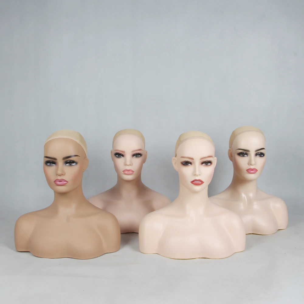 Buy Training Female Mannequin Head With Shoulders Busts Dark Skin Brown Head  For Display from Huaining Luoben Clothing Model Props Co., Ltd., China