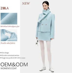 Women's Alpaca Fur Coat with Handmade Button Decoration Double Breasted Closure Scarf Casual Woolen Outerwear for Winter Warmth