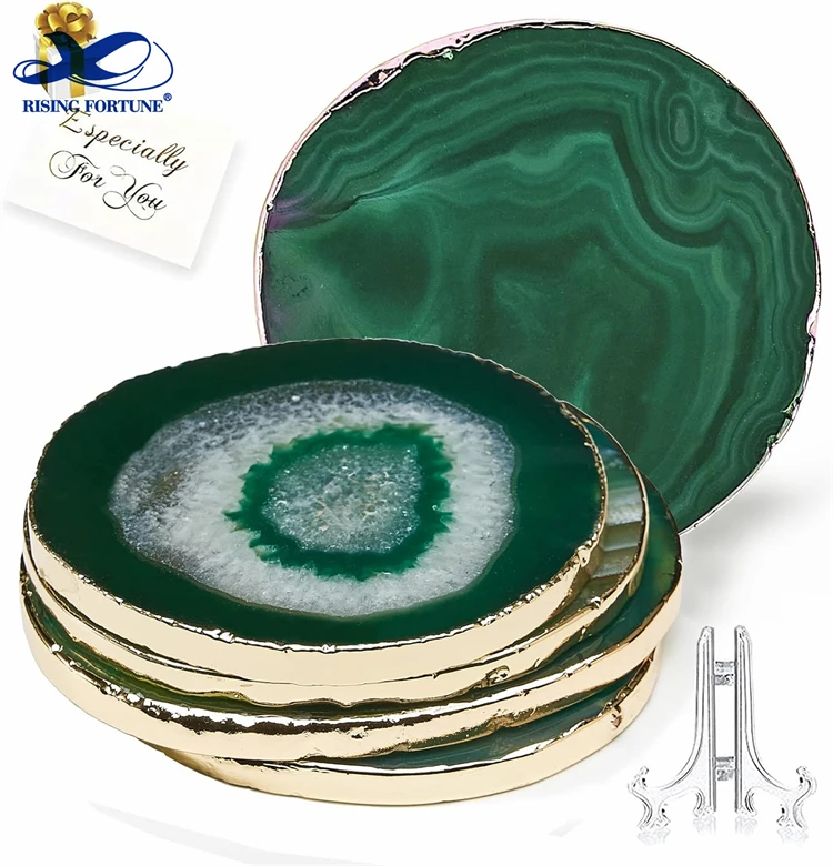 tasse avec dessous de verre en agate verte