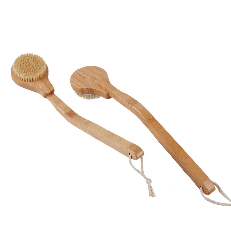 Индивидуальная изогнутая щетка для сухой ванны с бамбуковой деревянной съемной длинной ручкой, щетина из сизаля кабана для мокрой чистки тела