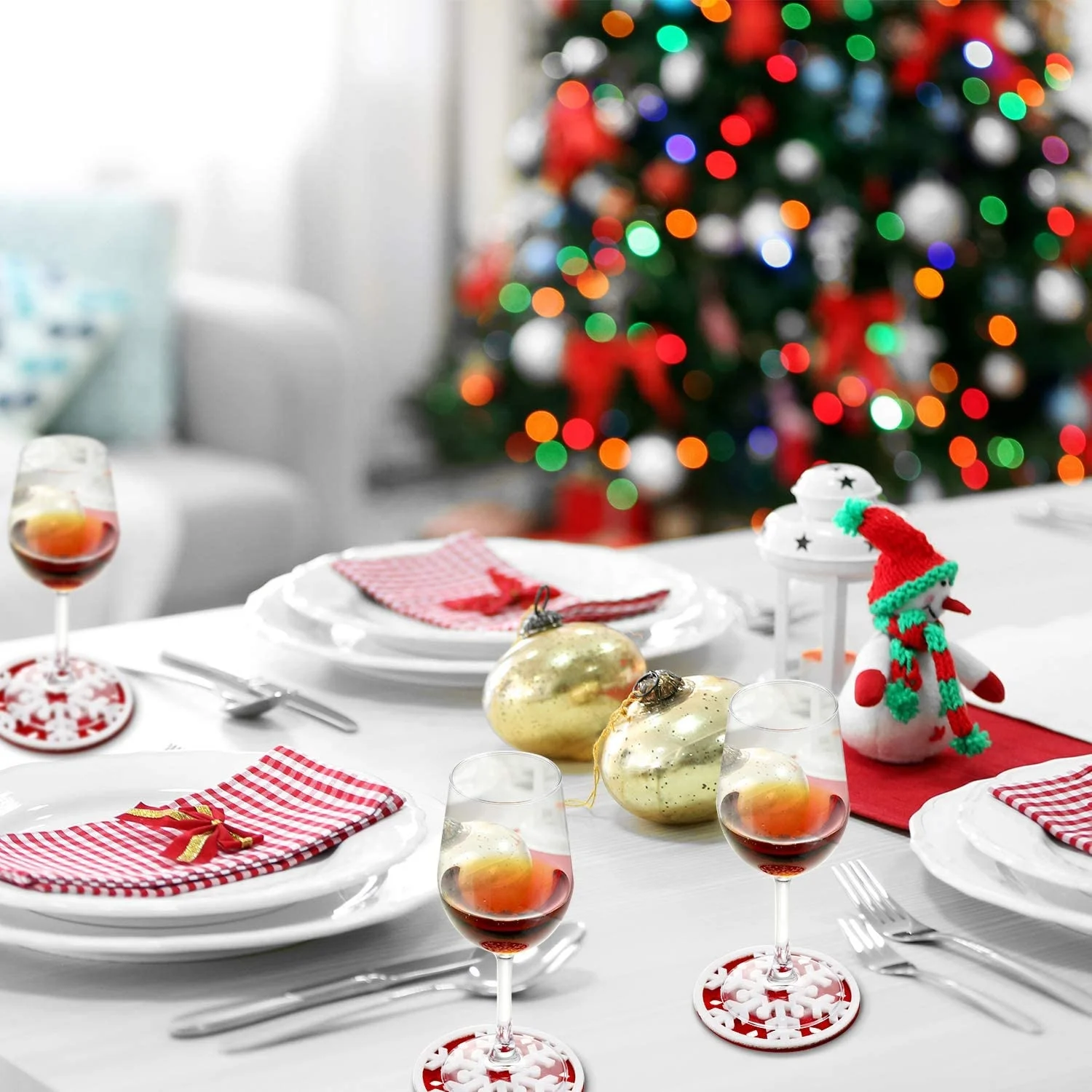 Tainrunse Set di 2 sottobicchieri natalizi a forma di fiocco di neve, design per decorazioni festive della tavola da pranzo, materiale in feltro di alta qualità, resistente, verde, L