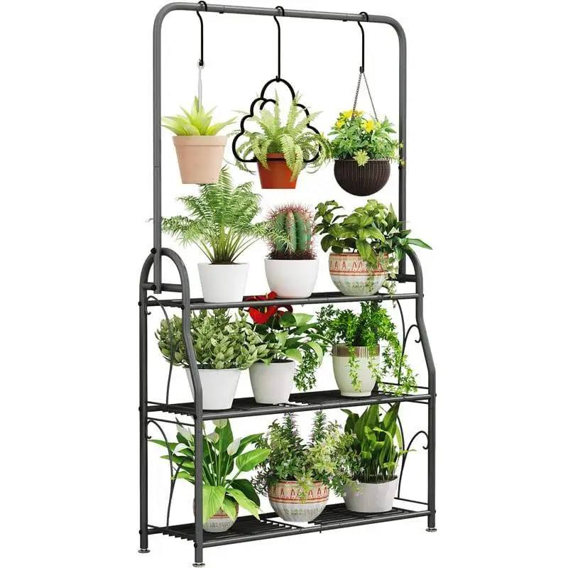 Lot de 3 supports de pots de fleurs en métal - Étagère à fleurs à suspendre avec crochets pour pots de fleurs - Rampe suspendue - Pour jardin, balcon