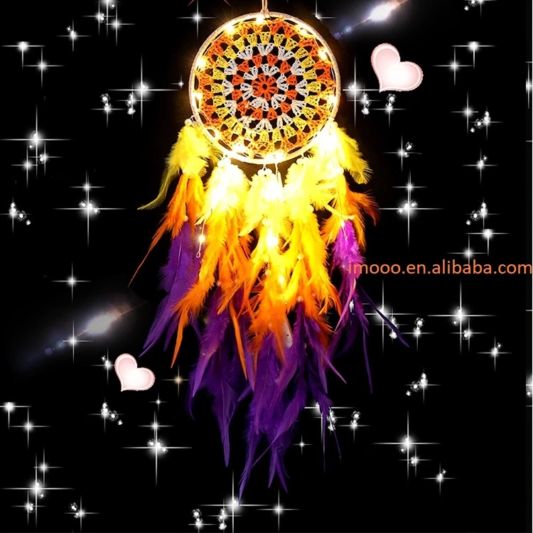 LED Wall Dreamcatcher - Handmade Feather Wind Chimes Art Decoration
