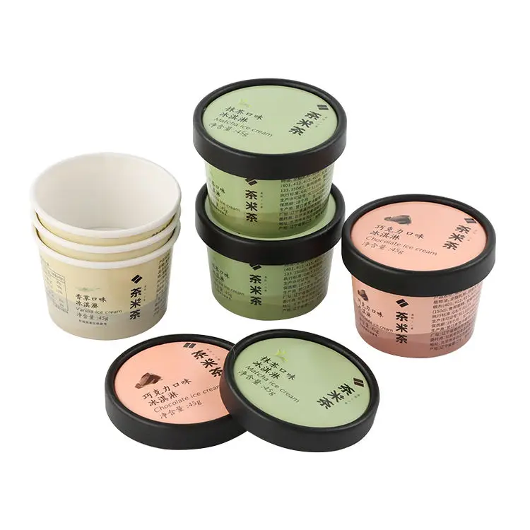 Eco Friendly Custom Disposable Biodegradable Packaging Ice Cream Paper Cups with Printed Logo