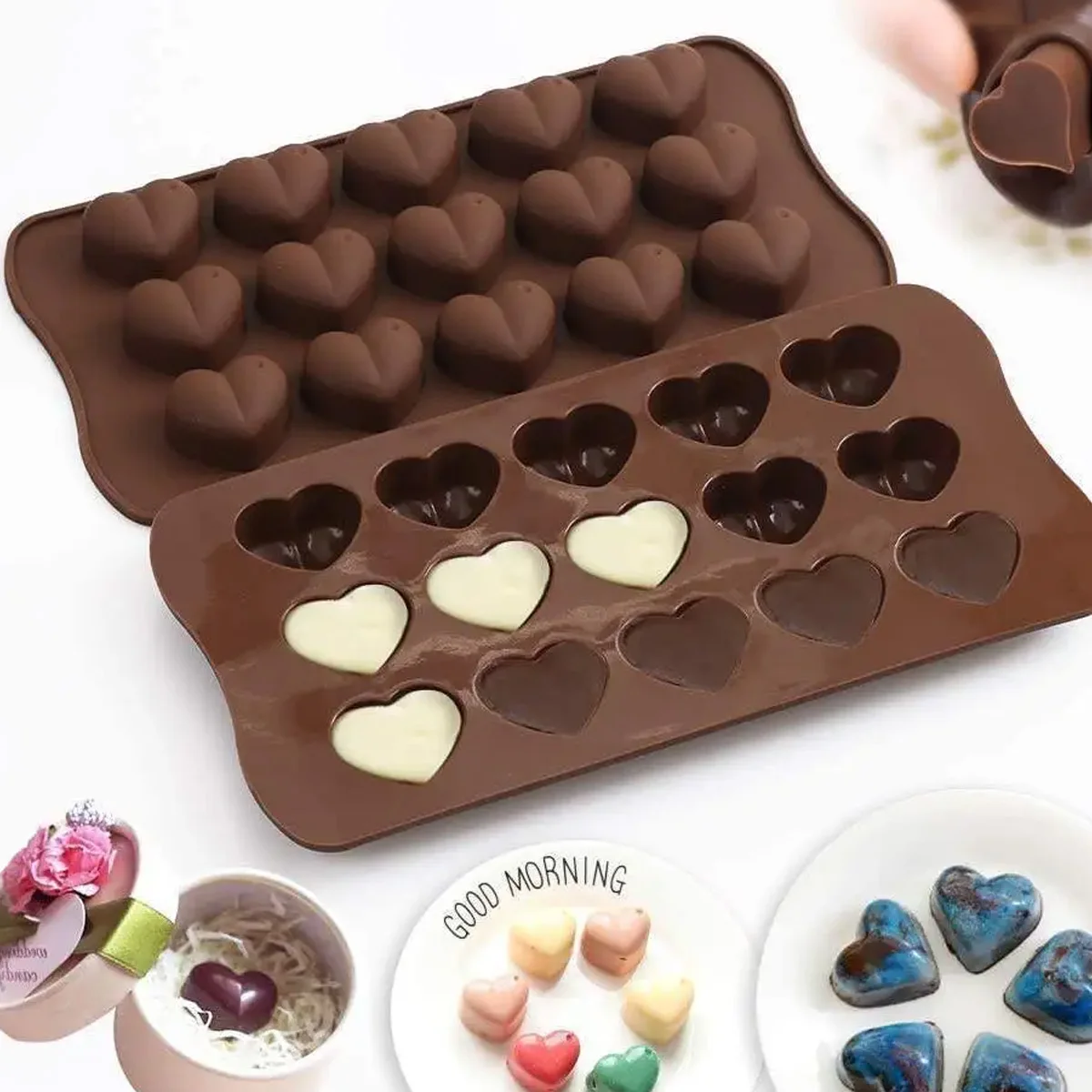 Heart-shaped Chocolate Silicone Mold for DIY Holiday Ice Cube Tray, Milk Jelly Pudding, Fondant Silicone Mold factory