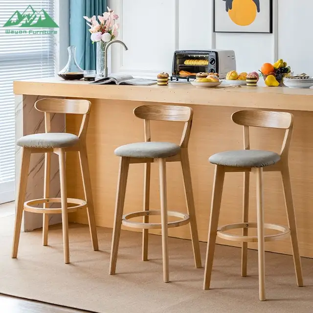 Hot Sale Cheap Bar Counter Stool Ash Solid Wood Modern Stool Kitchen Leather Round Dining Chairs Bar Furniture Taburetes De bar