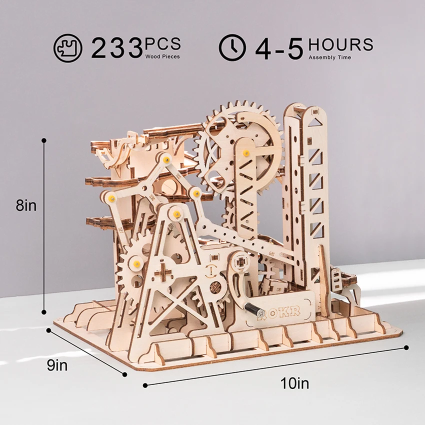 Robotime Rokr メカニカルギアタワー コースターモデル マーブルラン 知育玩具 木製3Dパズル