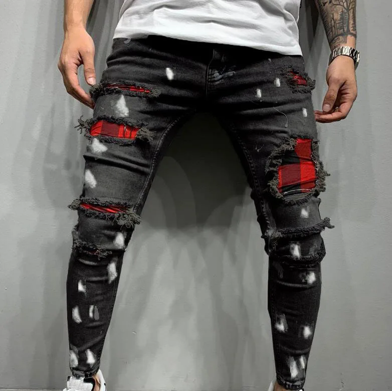 Men Jeans Ripped Jeans Motorcycle Pants Men Clothing Hole Pants Slim Fit Pencil Pants for Men Hight Street Hip Hop Jeans