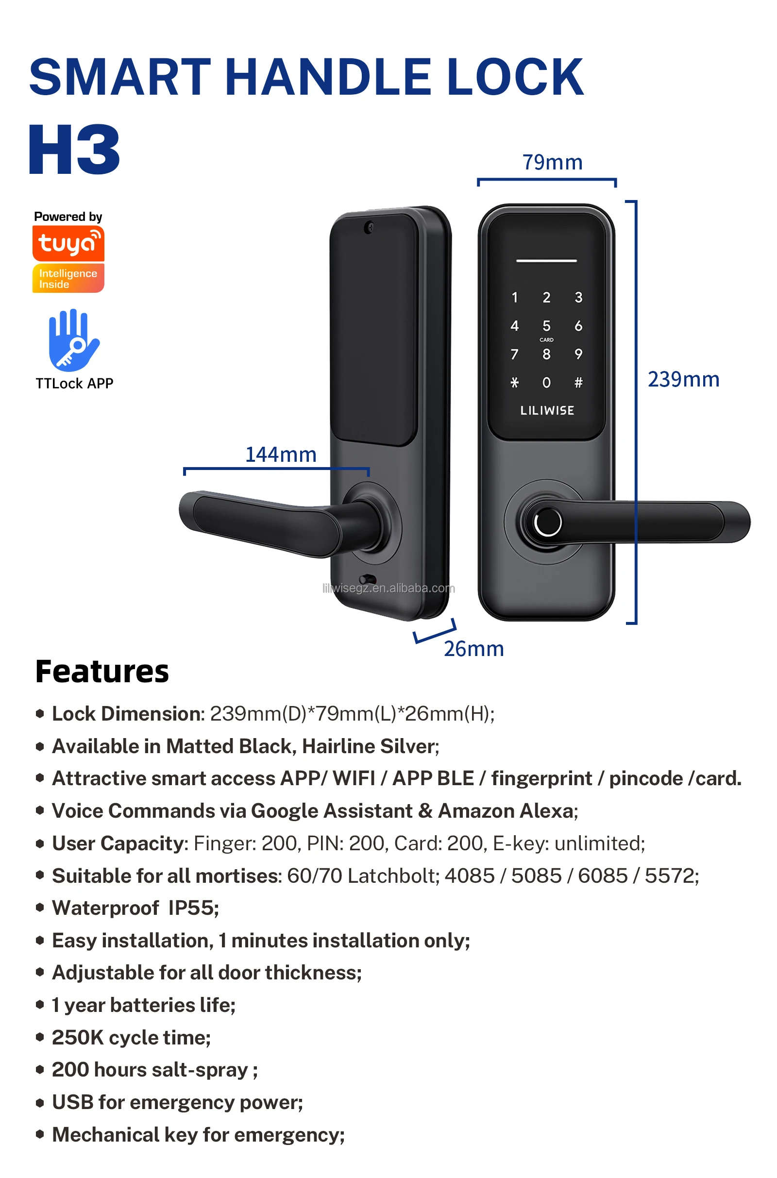 Smart Digital Door Lock with Biometric Fingerprint 35-75mm Door Thickness Multiple Unlock Methods and Cloud Storage 12