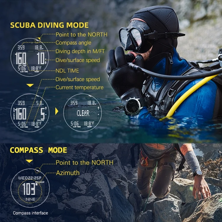 Digital Dive Watch for Men Dive Computer Scuba Diving Watches Men's Wrist Watches with Compass Altimeter Barometer