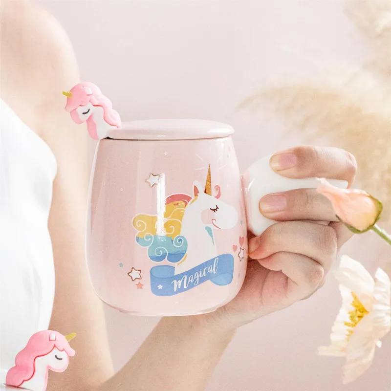 365ml/12oz Yellow Unicorn Ceramic Cup with Carousel Stirrer – Ann