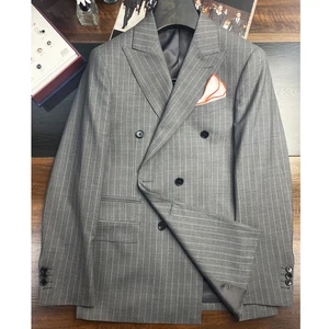 Hot Selling Men's Formal Business Office Suits 2-Piece Striped Thin Lapel Customizable Wedding Suit Breathable-Wholesale