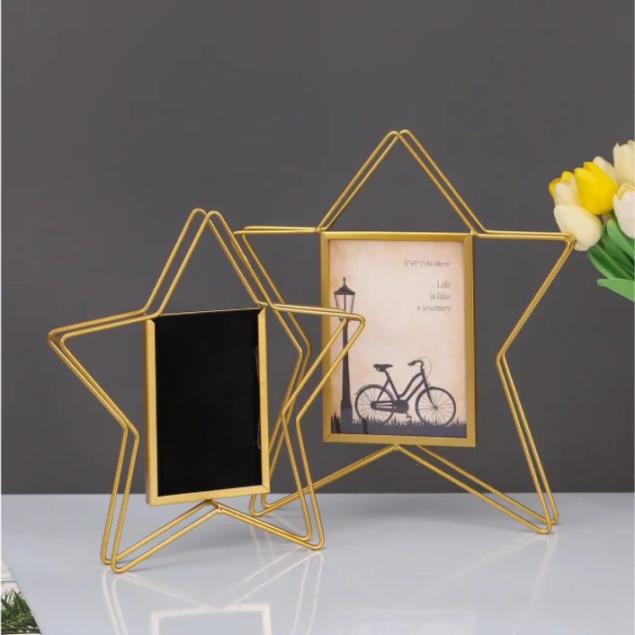 Desktop Creative Photo Frame Transparent Glass Metal Five-pointed Star Heart Shape Photo Frame Decoration