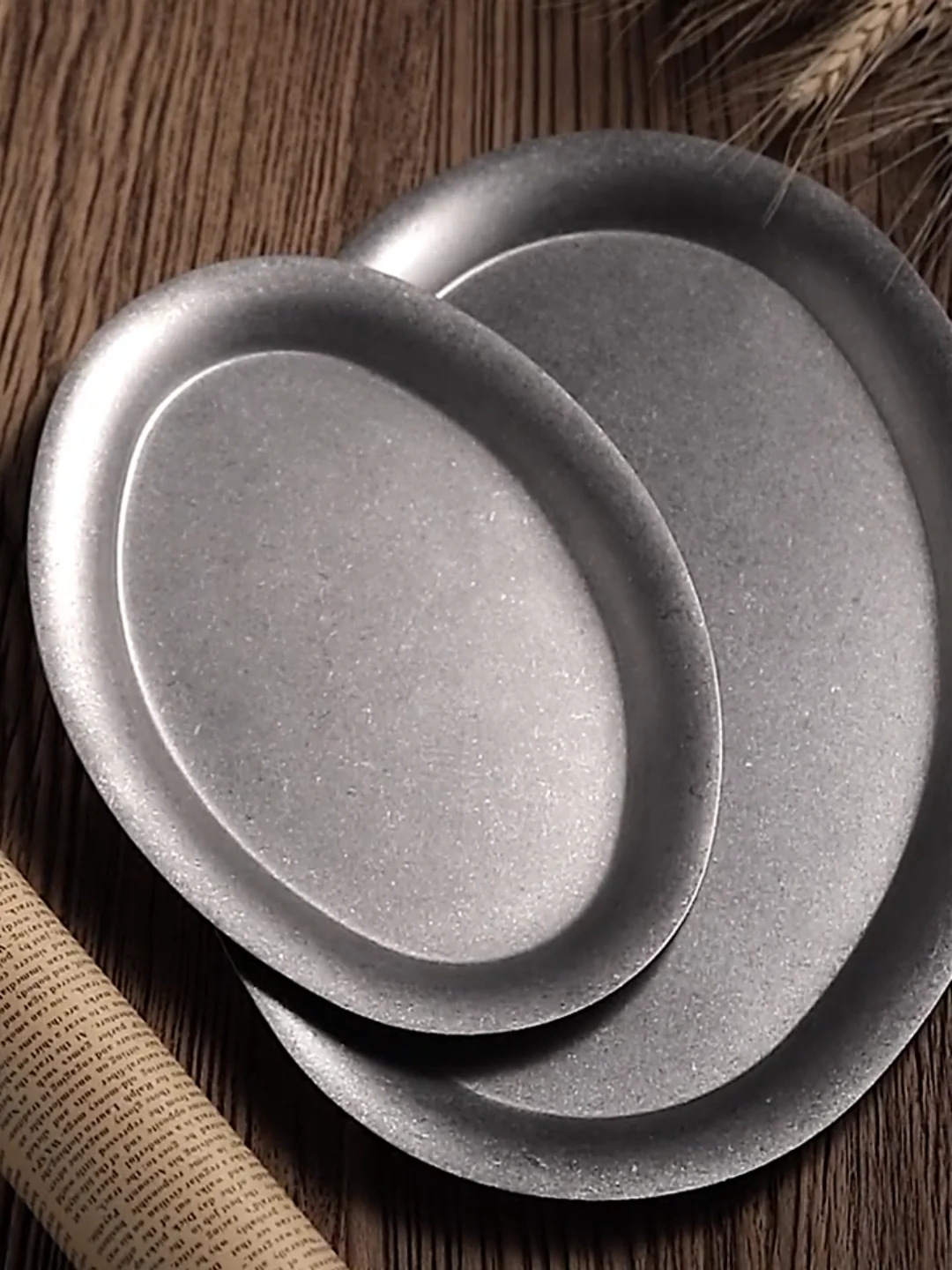 Vintage Frosted Oval 304 Stainless Steel Dinner Plate For Cafe Dessert Cake Fruit Salad Tray