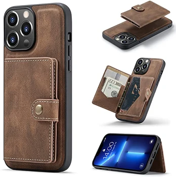Luxury Card Pocket Case for iphone13 pro Magnetic Detachable Leather Wallet Case for iphone13 12 11pro max phone case