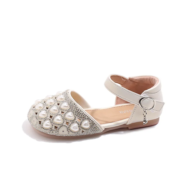 Girls' Fashion Full Pearls Flat Sandals Anti-Slip Summer Shoes for Children Toddlers Bling Sequin Design Spring Autumn Seasons