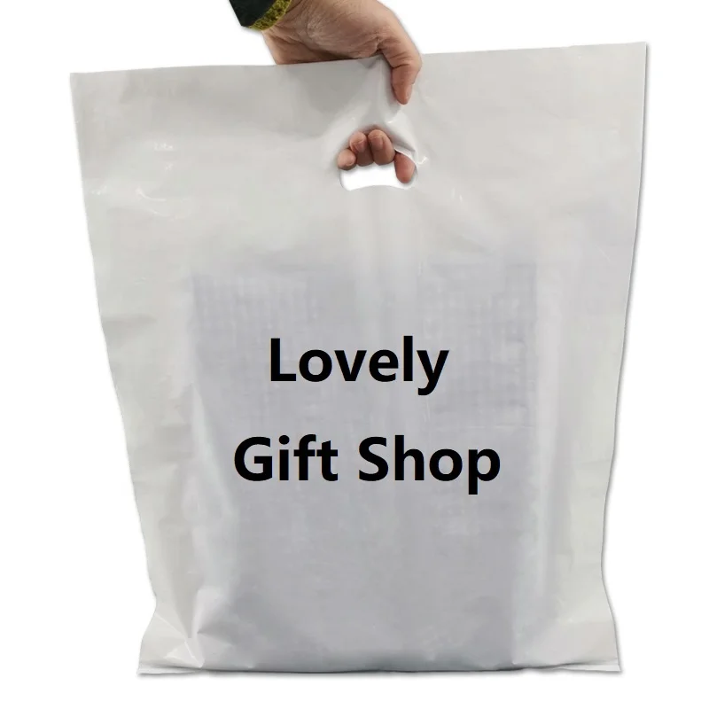 Custom Print Ldpe Hdpe Die Cut Handle Carry Poly Apparel Packing Bags  Plastic Merchandise Gift Packaging Polythene Shopping Bag
