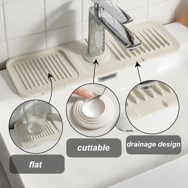 24 Inches Silicone Sink Faucet Mat for Kitchen Drying Draining Pads Splash Guard Silicone Faucet Mat