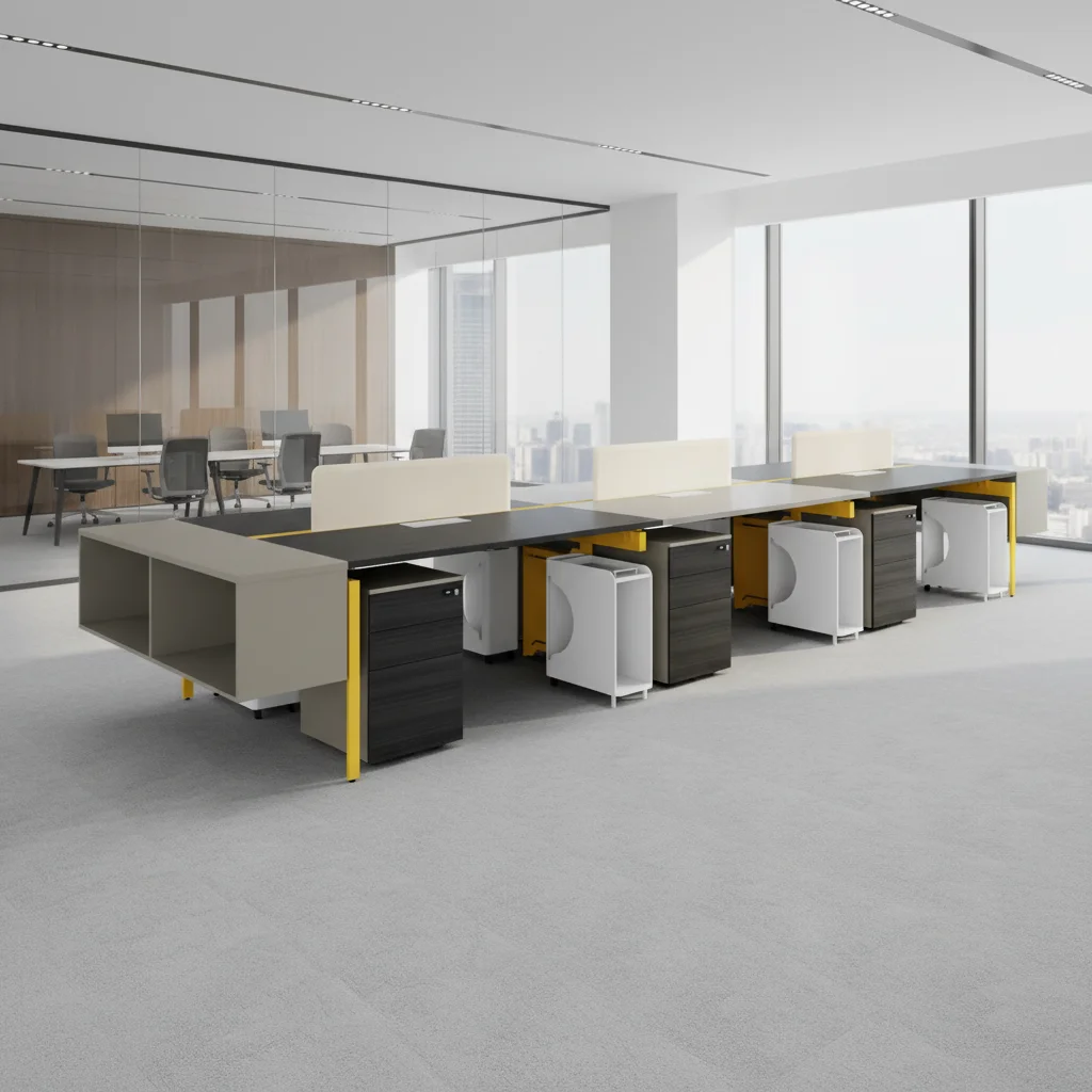 Modern Large Open Office Workstation Wood Frame Standing Multi-functional Areas Integrated Power Professional Team Desk 2