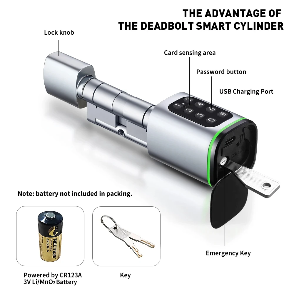 Keyless Smart Cylinder Lock with Tuya Smartlife App NFC IC Card PIN Code Mechanical Key Unlock Support Gateway