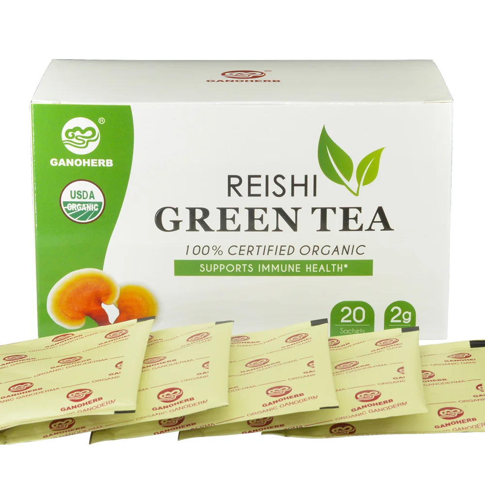 GANOHERB Reishi Mushroom Green Tea with Ganoderma Lucidum and Cordyceps  Extract Premium Herbal Blend OEM Bulk Supply