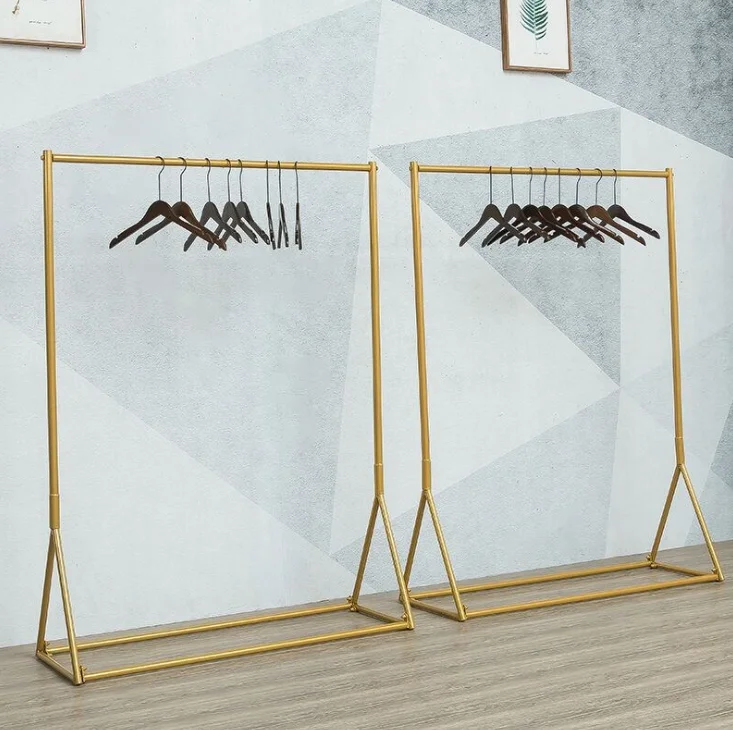 American And European Favorite Customized Golden stoving varnish Metal Simple House ware Coat Hanger Clothing Rolling Rack