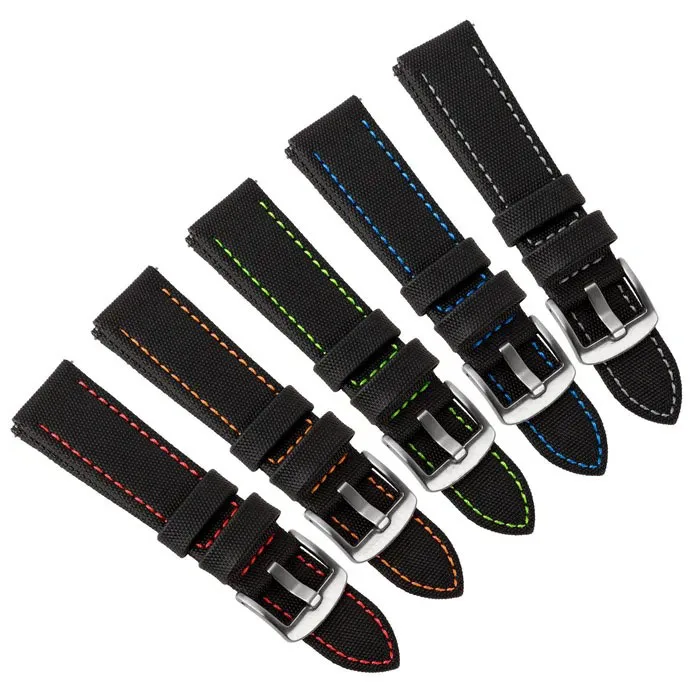 Custom 18 20 22 24mm Canvas Leather Back Watch Strap Waterproof Sailcloth Dive Watch Strap