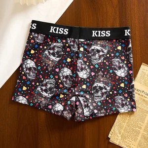 All Saints Skull Printed Knitted Anti-Bacterial Boxer Briefs Men's Letter Belt Large Size European American Seamless Classic