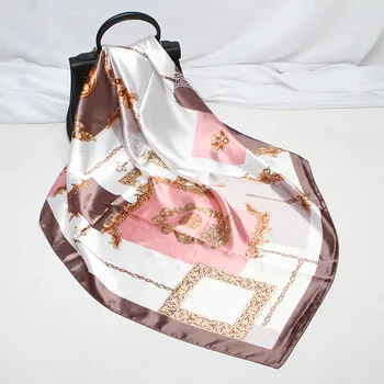 Factory Wholesale Custom Fashion Designer Silk Head Scarf for Women Stylish Silk Square Scarf 90x90 cm