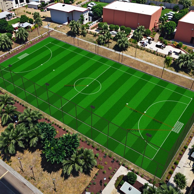 Five-a-side Football Field with 30mm Pile Height Artificial Turf and Fence Lights