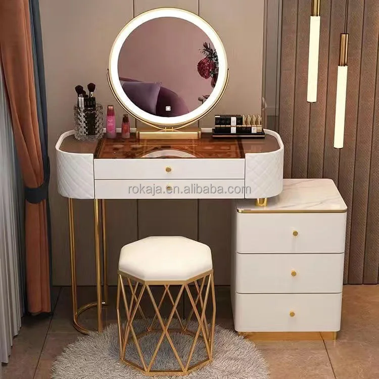 Luxury Tempered Glass Top Scalable Dressing Table